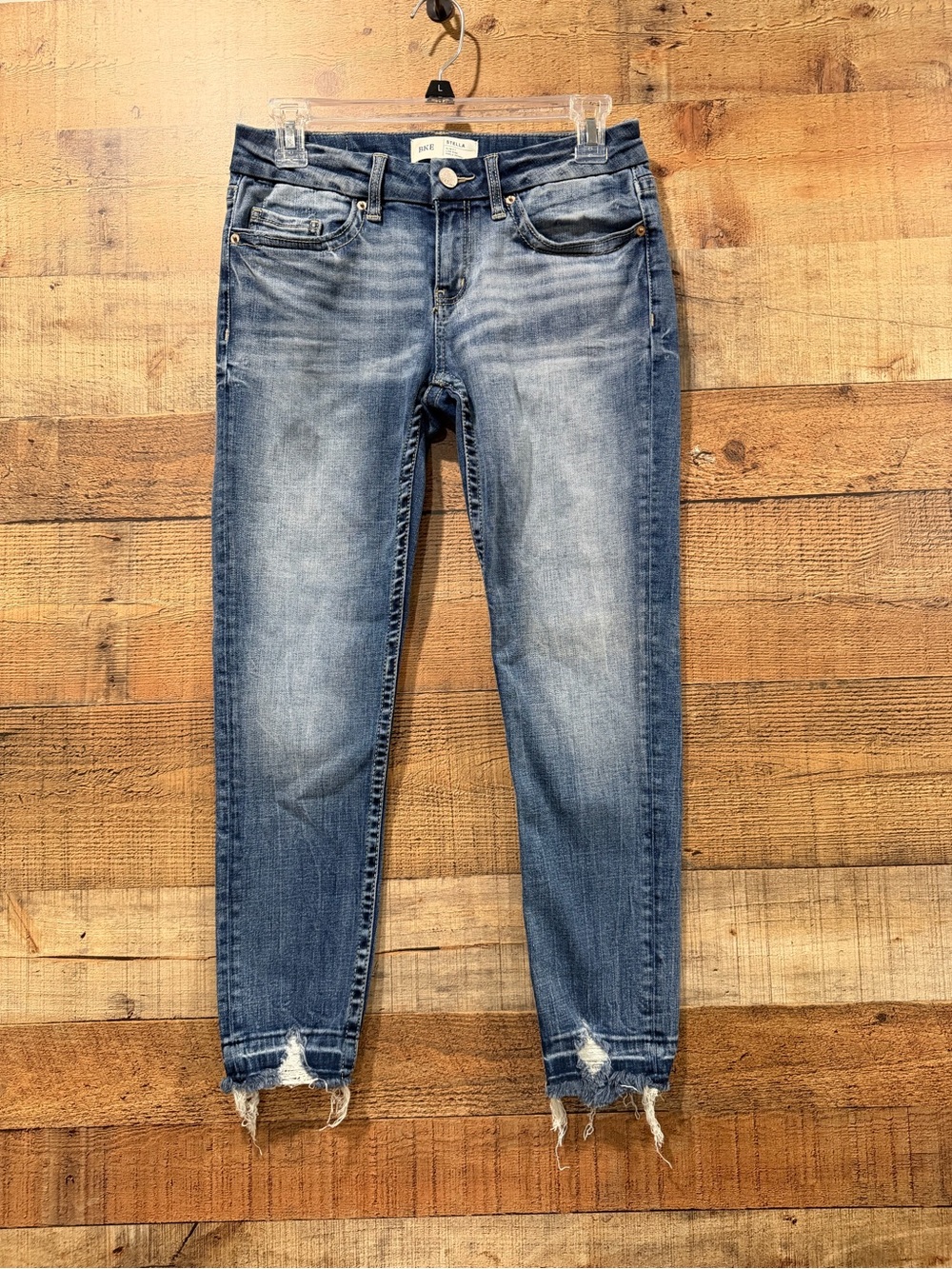 BKE Stella Women's Slim Fit Low Rise Distressed Ankle Skinny Blue Jeans Size 27